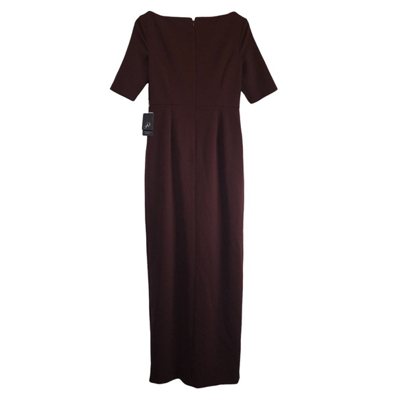 Adrianna Papell Long Knit Embellished Waist Dress, BlackBerry Wine - Picture 4 of 6